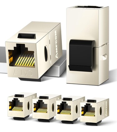 AMPCOM CAT7 Inline Coupler RJ45 STP Keystone Jack, Shielded Female to Female Feedthrough Ethernet Module- 6 Pack