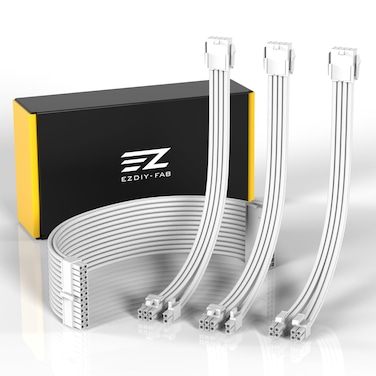 EZDIY-FAB PSU Extension Cable Sleeved Custom Mod PC Power Supply Cable, Soft Nylon Braided with Comb Kit 24PIN/8PIN to 6+2Pin/ 8PIN to 4+4PIN-30CM 300MM - All White Edition