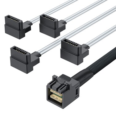 10Gtek MiniSAS HD SFF-8643 Breakout to 4xSATA Cable, Compatible with Raid Controller Hard Drive, SATA Right Angle, 0.5m(1.6ft)