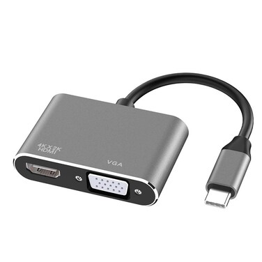 Tianle USB C to HDMI VGA Adapter, 2 in 1 USB 3.1 Type C to VGA HDMI 4K Video Converter Compatible with MacBook Pro/Air 2020 2019, iPad Pro, Surface, Gray