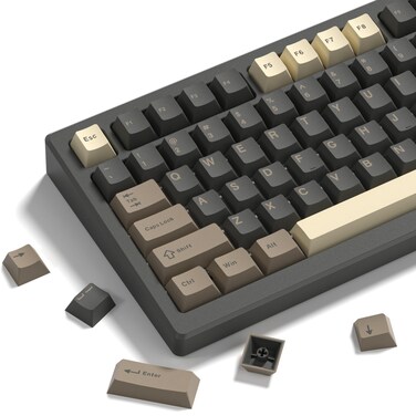 Womier Double Shot PBT Keycaps Set 138 Keys, Cherry Profile Custom Keycaps 60 65 75 100 Percent for 61/64/68/84/87/100/104/108 Retro Gaming Mechanical Keyboard, Brown Gray