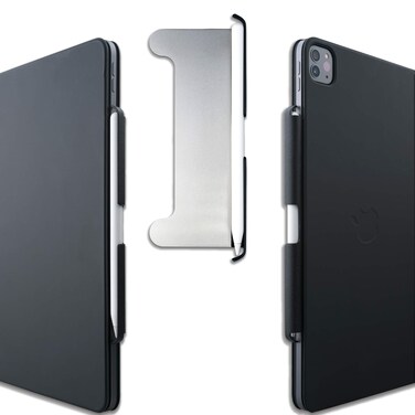 Thankscase Magic Holder Compatible for Apple Pencil 2, Pencil Pro, to be Used with Magic Keyboard and Keyboard Folio, Handmade Ultra-Thin Steel Plate Plus Leather, Stop Falling. (Black Leather)