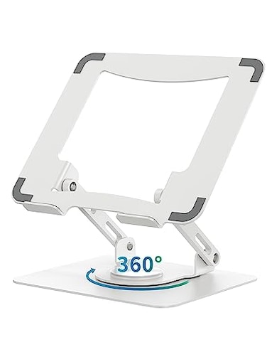 SOUNDANCE Laptop Stand with 360&deg; Rotating Base, Ergonomic Computer Riser for Desk, Adjutable Height Muti-Angle, Foldable Laptop Mount, Stable Metal Holder Support 10-15.6&quot; Notebook PC, White