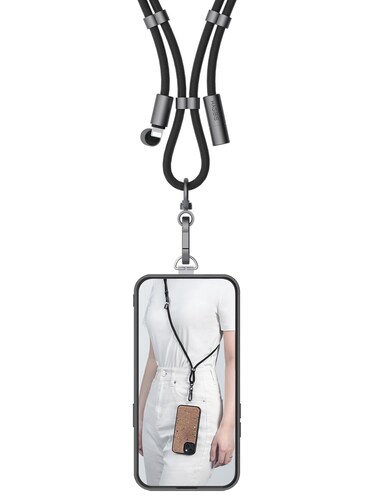 Hagibis Phone Lanyard with USB C to Lightning Fast Charging Cable 2 in 1 Phone Strap Anti-Theft Crossbody Chain for iPhone 14 13 12 11 Pro Max, Adjustable Cell Phone Neck Holder for Women (Black)