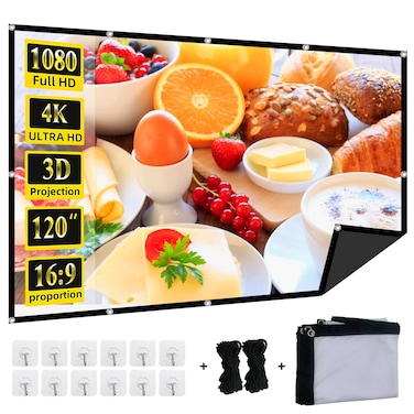 Foldable 120-inch Projector Screen,XINLEMY 4k 16:9 Anti-Crease Portable Washable Projector Backing Black Absorbs Light Movies Screens for Home Theater Backyard Indoor and Outdoor Camping