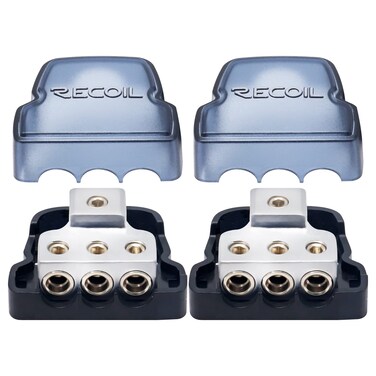 RECOIL DB13P 3 Way Power Distribution Block, 1 X 0/2/4 Gauge in / 3 X 4/8 Gauge Out Power Distribution Ground Distributor Block for Car Audio Amplifier Splitter 2 Pack