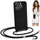 Blaspins Crossbody Lanyard Strap Case for iPhone 15 Pro Max, Hands-Free Neck Cross Body Wrist, Adjustable Rope Removable Drop Protection Shockproof Silicone Case 6.7 inch 150 cm Strap, iP15PM - Black
