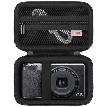 BOVKE Carrying Case Compatible with Ricoh GR IIIx HDF/GR IIIx/Ricoh GR III HDF/GR III Digital Camera, Extra Mesh Pocket for Charging Cables and Accessories, Black