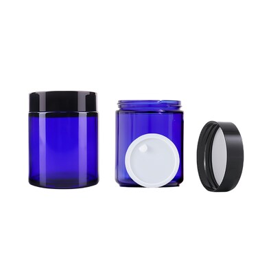3.4 oz Blue Glass Jars with Lids &amp; Inner Liner,2 Pcs 100g Glass Cream Jar Containers Round Airtight Jars,Empty Cosmetic Containers for Creams,Lotion,Ointmen,Makeup,Powders