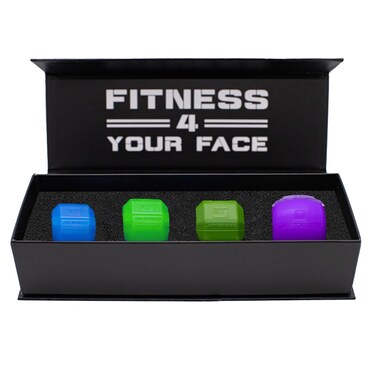 Jawzrsize Athletic Bundle Jaw Enhancer - Jaw, Face, and Neck Exerciser, Helps Reduce Stress and Cravings - Facial Exercise (Pop N Go &amp; Custom Fit (Beg., Adv., &amp; Elite), Green &amp; Blue)