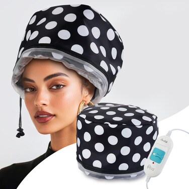Electric Hair Steamer Cap with 2 Mode Temperature Control, Removable Washable Thermal Spa Hat for Home Hair Care (Black &amp; White)