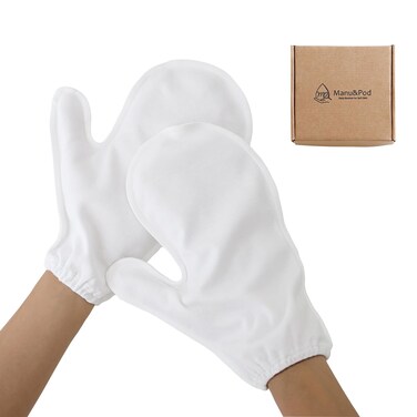 Manu&amp;Pod Medium 3 Pairs 100% Organic Cotton Moisturizing Gloves for Dry Hands, Eczema, Psoriasis l Overnight Cream for Women &amp; Men l Wristband, White