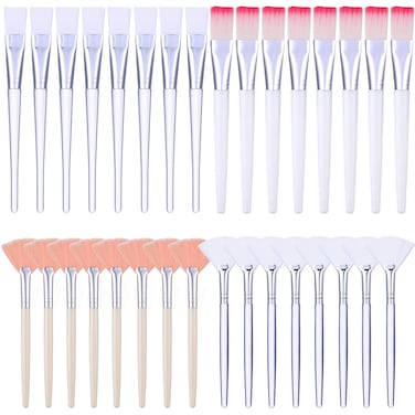 32 Pcs Face Mask Fan Brush Applicator Set Soft Fan Brush Flat Head Facial Brush Esthetician Mask Brush Cosmetic Makeup Tools for Eyelash Extension Peel Mud Clay Mask Cream (Pink)