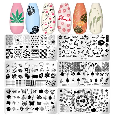 WOKOTO 6Pcs Nail Stamping Plates Kit Butterfly Bowknot Heart Fruit Nail Stamp Plates Kit For Nails Nail Art Stamping Kit Flower Nail Image Plates Stamping Nail Art For Nail Design Tools Nail Stencils