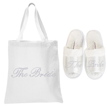 White The Bride Crystal Open Toe Spa Slippers and Tote bags wedding bride gift hen party