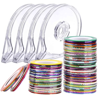 120 Pcs Nail Striping Tapes Nail Art Decoration Tape Lines for DIY Nail Tip with 4 Pcs Nail Tape Dispenser Cases