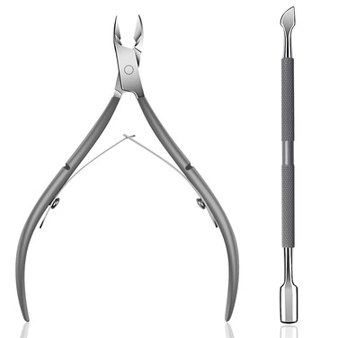 Cuticle Trimmer with Cuticle Pusher - Ejiubas Cuticle Remover Cuticle Nipper Professional Stainless Steel Cuticle Cutter Clipper Durable Pedicure Manicure Tools for Fingernails and Toenails Gray