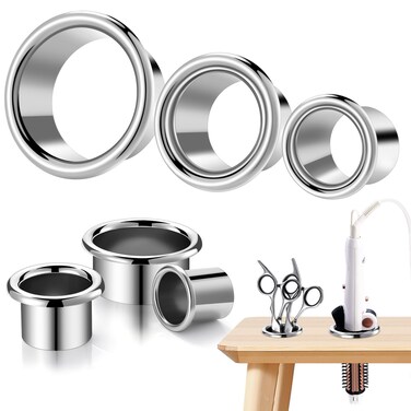 MorningRo 3 Pcs Hair Dryer Holder Insert Curling Iron Holder Stainless Steel Salon Station Holder Appliance Hair Styling Tool Tube Comb Organizer for Hairdresser Bathroom(Sliver,3"+2"+1.5")