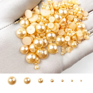 Mixed Size 2/3/4/6/8/10mm 1440 Pearls Half Round Flatback Semi Pearls for Nail Art, Crafts, DIY Making (Orange)