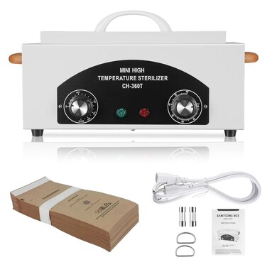High Temperature Metal Cleaning Box,Misforu 1.5L Dry Heat Cabinet High Temp with Stainless Tray Timer and Handle for Spa Hot Towel Barber Shops Salon Hairdressing Tool Earrings 300W (With Bag)