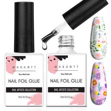 Makartt Nail Foil Glue Gel for Nail, Foil Gel Transfer for Nails Art Stickers Strong Adhesion Foil Transfer Gel Soak Off Nail Foil Kit Gel Nail Glue Manicure Salon DIY UV Lamp Required 15ML 2pcs