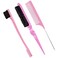 Geiserailie 3 Pcs Slick Back Hair Brush Set Bristle Hair Brush Edge Control Brush Teasing Comb for Women Black Hair (Light Pink)