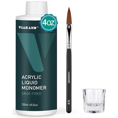 VIARAND Monomer Acrylic Nail Liquid for Acrylic Powder with bursh and glass cup 4oz Acrylic Monomer Liquid for Acrylic Nails Professional Nail Monomer Liquid MMA-Free Non-Yellowing