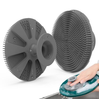 Silicone Sponge, BEAUTAIL Non-Scratch Scrub Sponges for Washing Dishes, Kitchen Fruit Vegetable Cleaning Brush, Long Lasting and Reusable Dishwashing Scrubber, Suction Up Hang Designed, 1 Pack, Gray