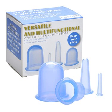 lychee Anti Cellulite Cupping Therapy Set for Family 4Pcs Silicone Vacuum Massage Cups - Chinese Cupping Kit for Body and Facial Massager for Adults Home Use (Blue)
