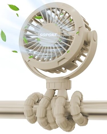 SOPOKE Mini Portable Baby Stroller Fan,3 Speed Personal Handheld Fan,Battery Operated Rechargeable 360&deg; Flexible Tripod Cooling Fan, Suitable for Car Seat Crib Treadmill Golf Cart Travel(Yellow)