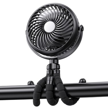 GRANDFAST Car Seat Fan - 5000mAh Battery Operated Baby Stroller Fan with Flexible Tripod - 360 Degree Rotatable Portable Clip on Fan for Tent Crib Golf Cart Bike Treadmill (Black)