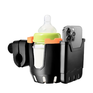 Universal Stroller Cup Holder with Cell Phone Holder,2-in-1 Adjustable Drink Holder,Large Diameter Design Bike Cup Holder for Wheelchair Walker Bike,Orange