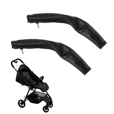 Zhouocea Baby Stroller Armrest Protective Cover, 2 Pcs Pushchair Handle Covers with Zipped Leather Baby Pushchair Strap Covers Baby Stroller Handle Covers(Black) (18 * 10.5 * 1.5)