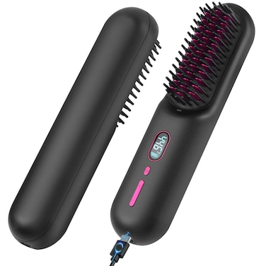 Cordless Hair Straightener Brush, Portable Negative Ion Hot Hair Brush, 12 Temperature Settings with Auto-Off Safety, 10000 mAh Large Battery &amp; Mini to Carry Out