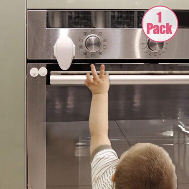 EUDEMON 1 Pack Childproof Oven Door Lock, Oven Front Lock Easy to Install &amp; Heat-Resistant Material no Tools Need or Drill (White)(ONLY for Flat Surface)