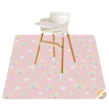 Splat Mat for Under High Chair/Arts/Crafts by CLCROBD, 51" Baby Anti-Slip Food Splash and Spill Mat for Eating Mess, Waterproof Floor Protector and Table Cloth (Rainbow Pink)