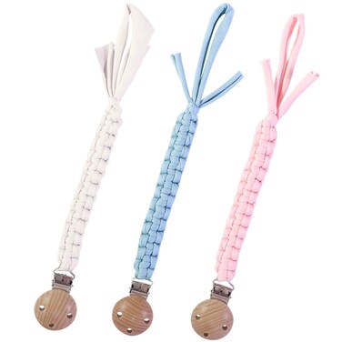 Handmade Baby Pacifier Clip for Boys and Girls, Maveek Braided Binky Clip for Babies 3 Pack, Pacifier Leash Modern Neutral Paci Clip Binkie Fastening Unisex for Newborn Infant Fits All Pacifier