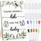 26 Pcs Baby Bibs and Game Set Baby Shower Game Sign 15 White Feeder Bibs 10 Fabric Markers for Gender Reveal (Green Leaves)