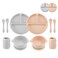 PandaEar Silicone Baby Feeding Set  2 Divided Suction Plate + 2 Suction Bowl + 2 Tiny Cup with 2 Spoons  Baby Led Weaning Supplies Self Feeding Utensils (Pink Gray)