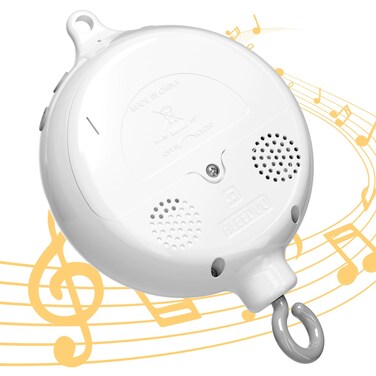 FEISIKE Crib Mobile Motor, Baby Music Box Spinner with 3 Modes（Spin Only, Music Only, Spin &amp; Music 0-100 Volume Control,35 Lullabies,Portable Sound Machine,Auto-Off 30 Minutes, Battery Operated