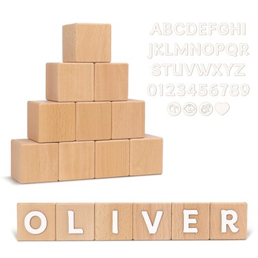 10 Pcs Custom Wooden Letter Blocks, Personalized Wood Name Blocks and 112 White Letter Nursery Name Decor