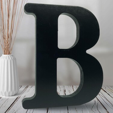 AOCEAN 8 inch Black Wood Letters Unfinished Wood Letters for Halloween Decorative Standing Letters Slices Sign Board Decoration for Craft Home Party Projects (B)
