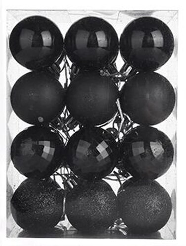 Christmas Ball Ornaments 24Pcs Shatterproof Black Christmas Ornaments Balls Christmas Decoration Christmas Tree Balls with Hooks for Xmas Tree Holiday Wedding Party Decor (Black, 3cm/1.18in)