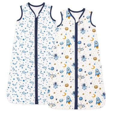 DaysU Baby Sleep Sack 18-24 Months 100% Cotton, Baby Boy Wearable Blanket 2-Way Zipper TOG 0.5, Breathable Lightweight Baby Sleeping Bag 2 Pack, Toddler Sleep Sacks 2t, Blue Space, X-Large