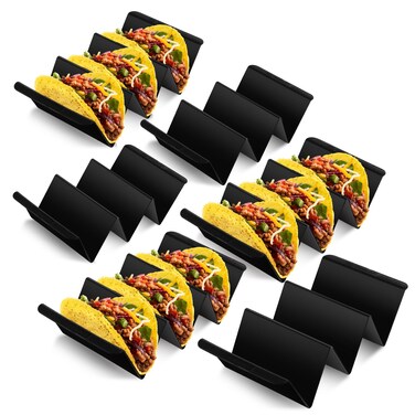 Baderke Mexico Taco Holder Stands Set of 6 Plastics Large Taco Tray Plates Holds Taco Stands for 3 Tacos Dishwasher Microwave Safe, For Taco Night Taco Tuesday(Classic,Black)