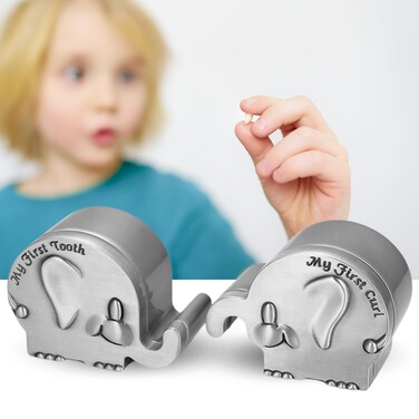 First Tooth and Curl Keepsake Box &ndash; Silver Elephant Baby Keepsake Box Set for Boy or Girl My First Tooth Box First Haircut Baby Tooth Box Tooth Fairy Box for Kids Baby Shower Fairy Souvenir Gift
