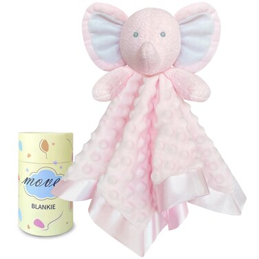 MOVEPAI Pink Elephant Baby Security Blanket Loveys for Babies Girls, 16" Soft Baby Lovey Blanket, Baby Snuggle Stuffed Animals Blankie, Baby Girls Gifts for Infant and Toddler