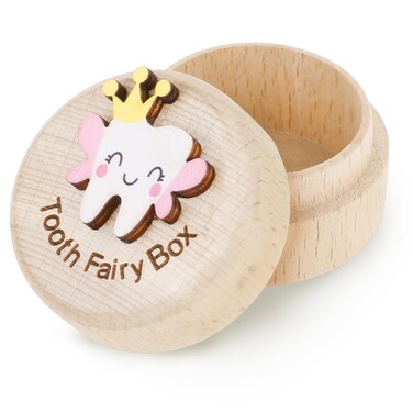 Tooth Fairy Box Tooth Box for Girls Cute Carved Wooden Box with 3D Tooth Stores Lost Teeth for Kids Souvenir Dropped Tooth Keepsake Colored Storage Box Gift for Little Boy Girl Toddler Shower Birthday