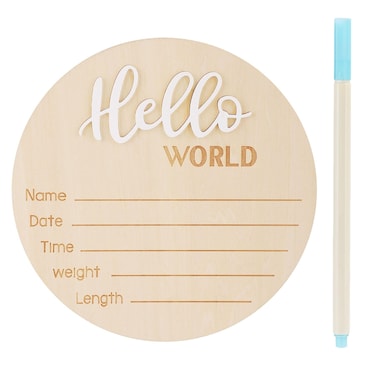 Baby Announcement Sign, 5.91in Wooden Baby Announcement Plaque Hello World Newborn Sign Newborn Baby Name Board for Photo Props Baby Shower Hospital Nursery(White)