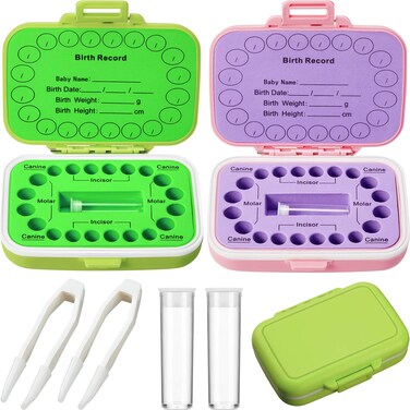 Jetec 2 Pieces Baby Teeth Keepsake Box PP Tooth Fairy Box Kids Tooth Storage Holder Organizer for Lost Teeth Cute Kids Deciduous Teeth Collection to Keep The Childhood Memory (Green and Pink)